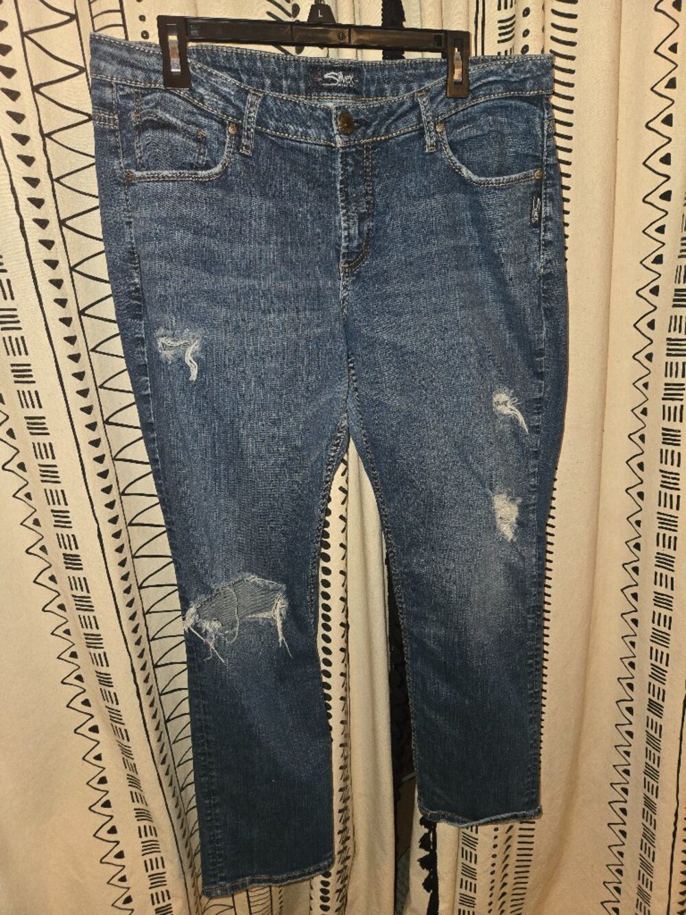 Silver distressed boyfriend jeans size 14